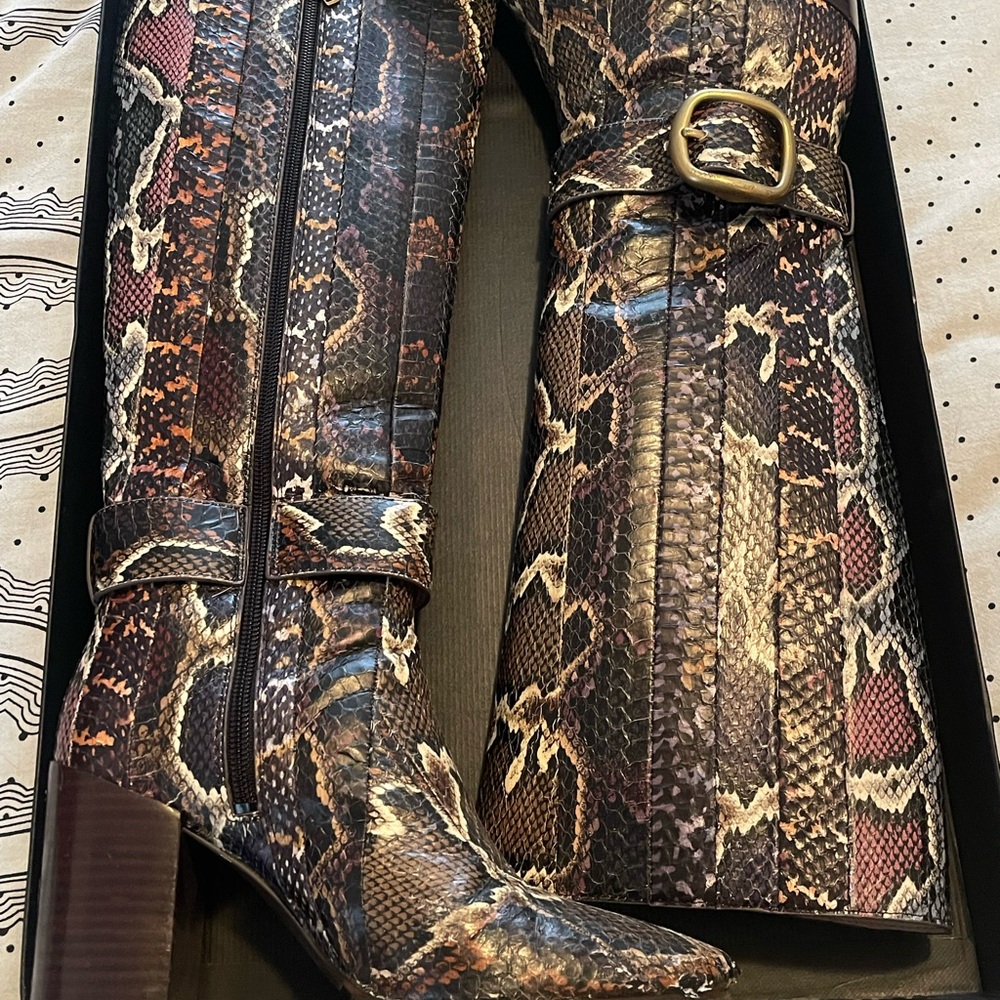 Coach Evelyn "Snakeskin" Patterned Leather  Boots 7